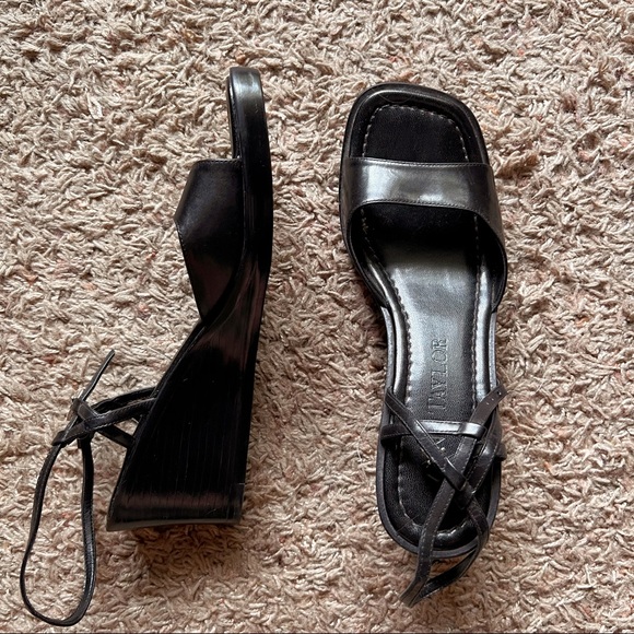 Vintage Shoes - Vintage Ann Taylor Y2k Square Toe Wedge Heel Sandals